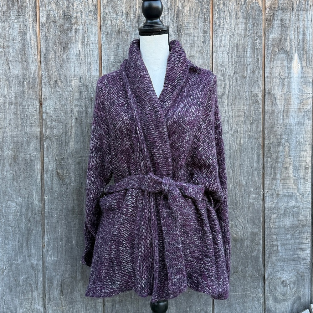 FYLO Deep Purple Knit Sweater Tie Belt Cardigan Size XXL